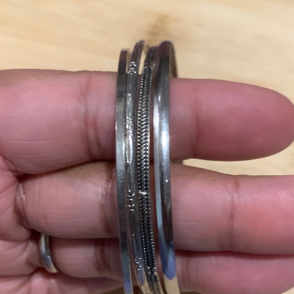 Silver Bangle Bracelets Set - Picture 2 of 3